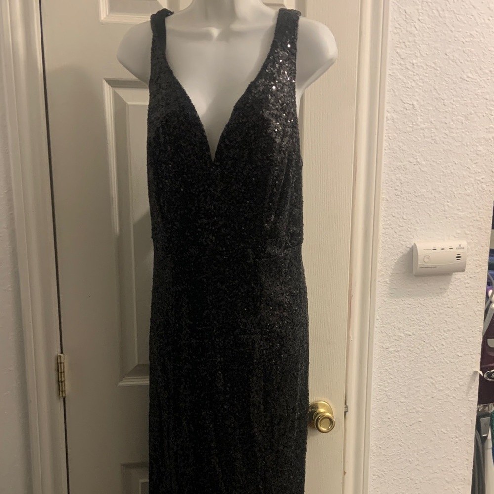 Stunning Black Sequin Backless Gown by Crystals Dolls